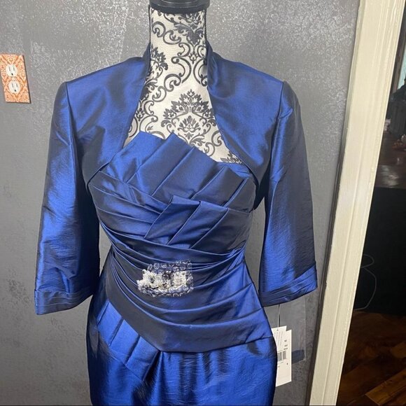 Daymor Couture Colbalt asymmetric pleated dress jacket formal wedding - Picture 2 of 12